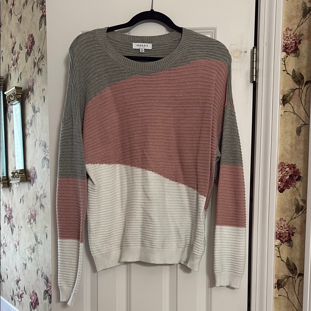 Chaps Women's Colorblock Sweater - Pink, Gray, and White